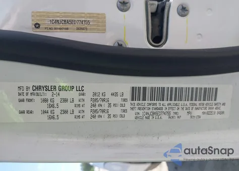 2014 Jeep Compass Sport from USA, damaged, VIN 1C4NJCBA5ED774755